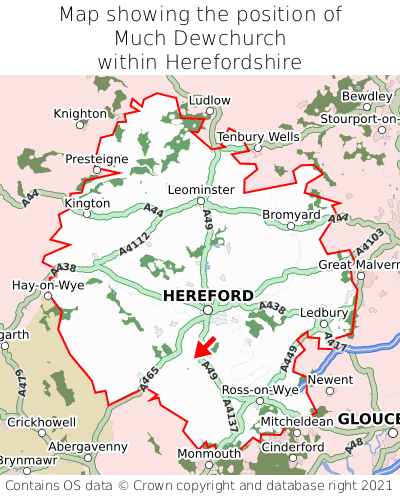 Map showing location of Much Dewchurch within Herefordshire