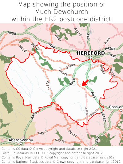 Map showing location of Much Dewchurch within HR2