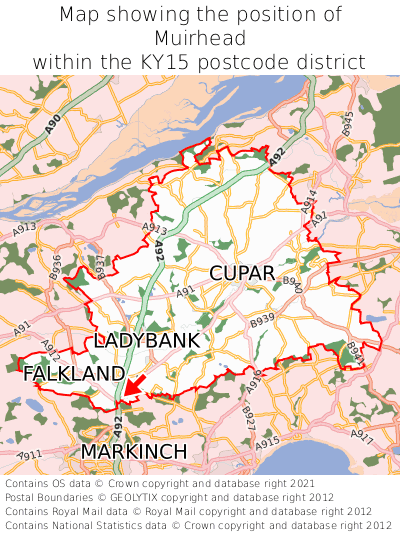 Map showing location of Muirhead within KY15