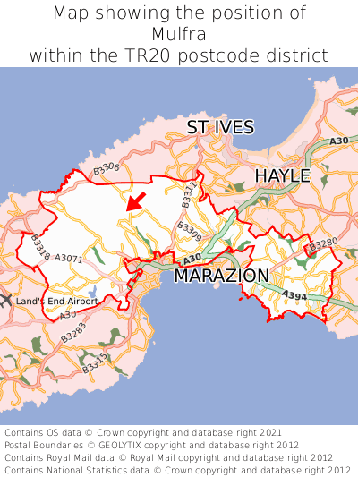 Map showing location of Mulfra within TR20