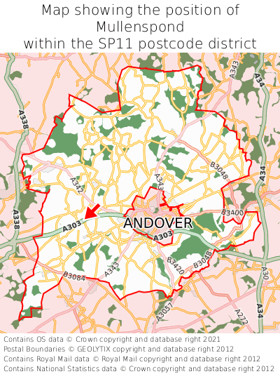 Map showing location of Mullenspond within SP11