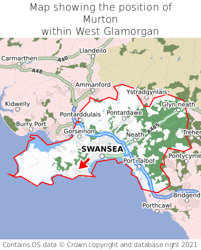 Map showing location of Murton within West Glamorgan