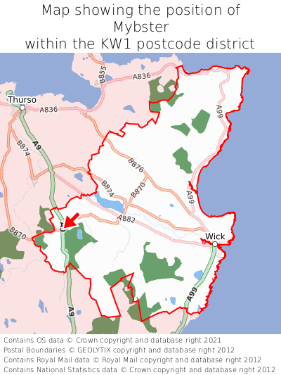 Map showing location of Mybster within KW1