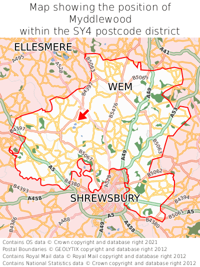 Map showing location of Myddlewood within SY4