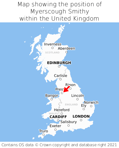 Map showing location of Myerscough Smithy within the UK