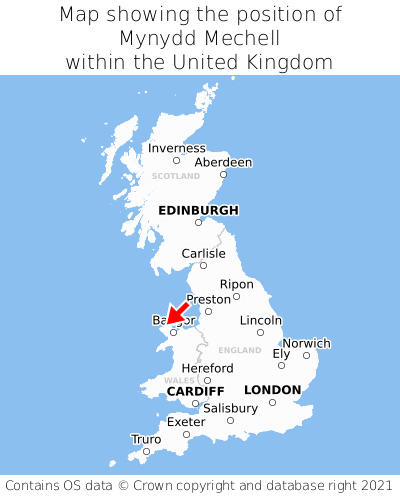 Map showing location of Mynydd Mechell within the UK