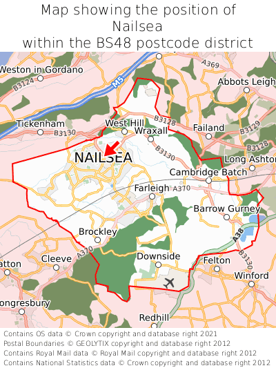 Map showing location of Nailsea within BS48