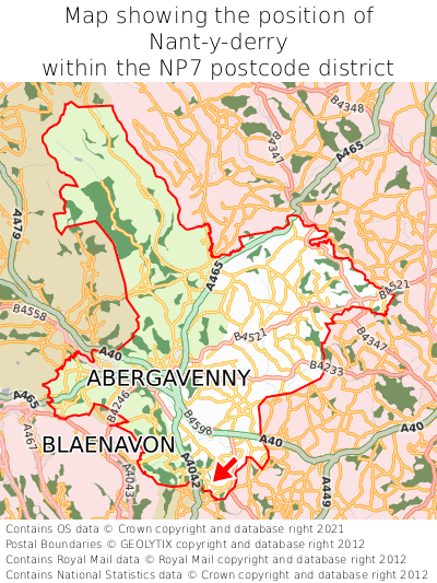 Map showing location of Nant-y-derry within NP7