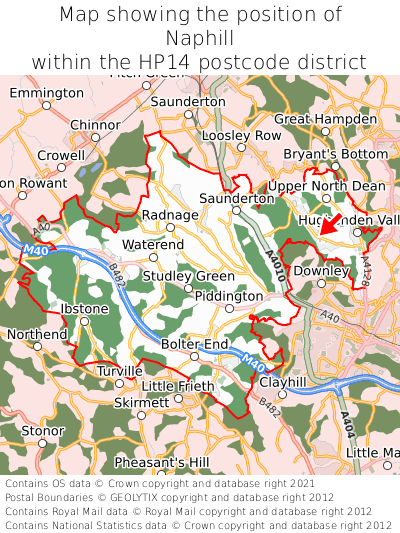 Map showing location of Naphill within HP14