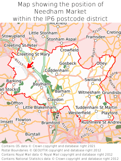 Map showing location of Needham Market within IP6