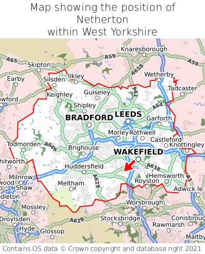 Map showing location of Netherton within West Yorkshire