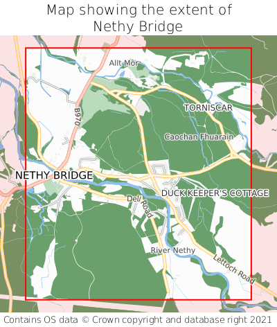 Map showing extent of Nethy Bridge as bounding box