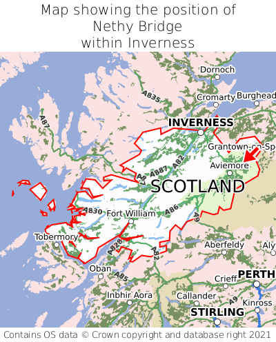 Map showing location of Nethy Bridge within Inverness