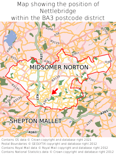Map showing location of Nettlebridge within BA3