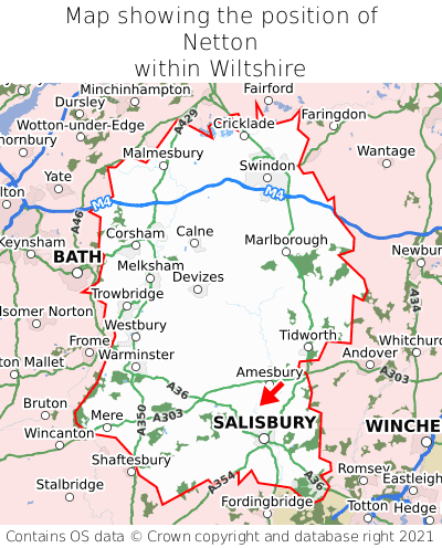 Map showing location of Netton within Wiltshire