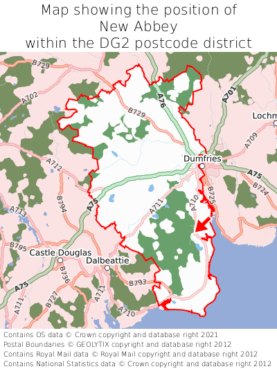 Map showing location of New Abbey within DG2