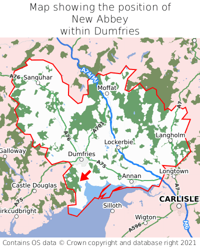 Map showing location of New Abbey within Dumfries