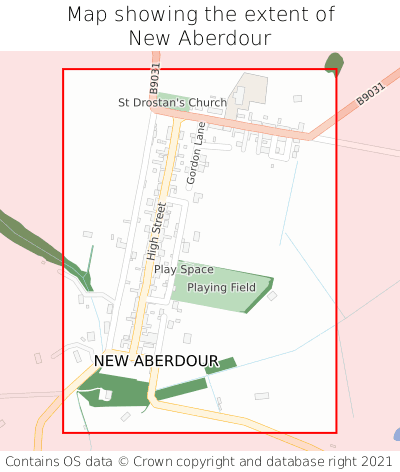 Map showing extent of New Aberdour as bounding box