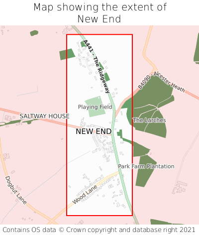 Map showing extent of New End as bounding box