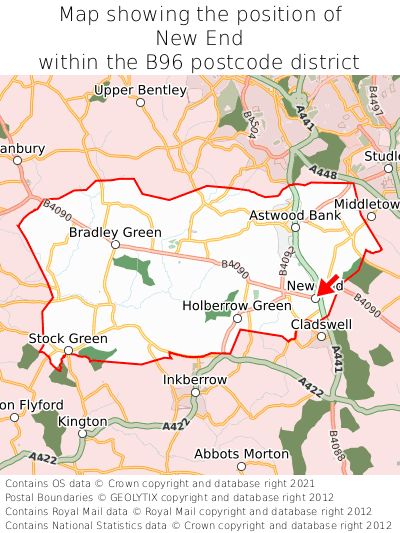 Map showing location of New End within B96