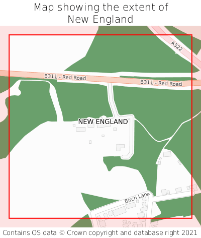 Map showing extent of New England as bounding box