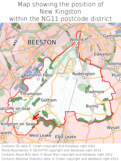 Map showing location of New Kingston within NG11