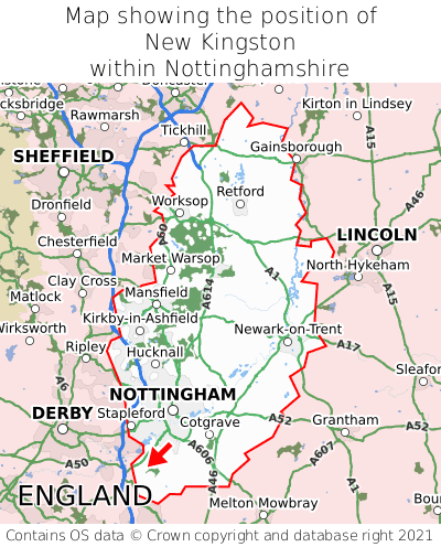 Map showing location of New Kingston within Nottinghamshire