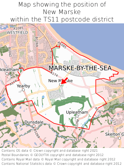 Map showing location of New Marske within TS11