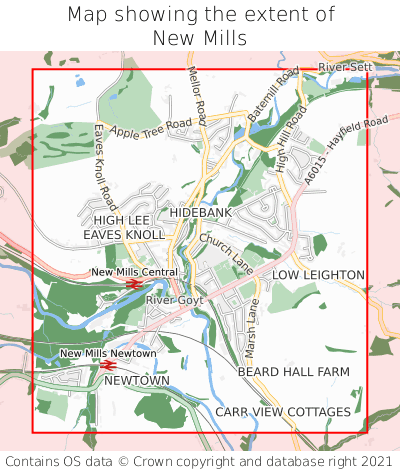 Map showing extent of New Mills as bounding box
