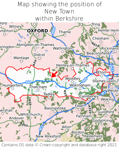 Map showing location of New Town within Berkshire