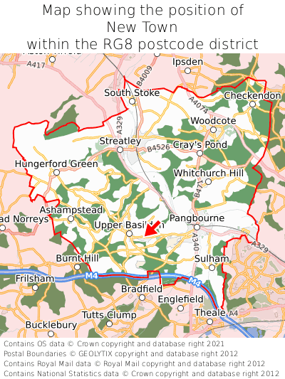 Map showing location of New Town within RG8
