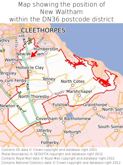 Map showing location of New Waltham within DN36