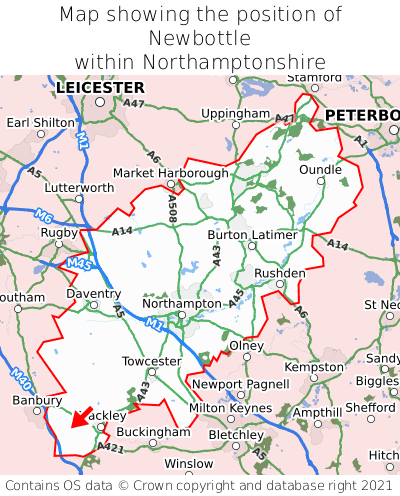 Map showing location of Newbottle within Northamptonshire