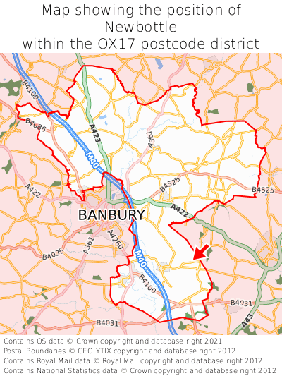 Map showing location of Newbottle within OX17