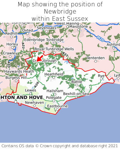 Map showing location of Newbridge within East Sussex