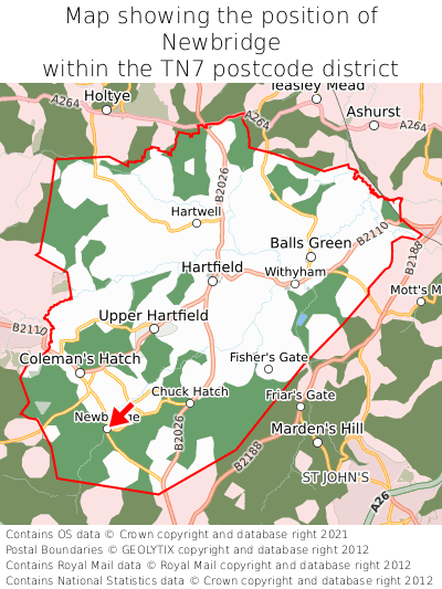 Map showing location of Newbridge within TN7