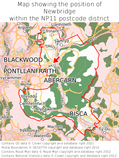 Map showing location of Newbridge within NP11
