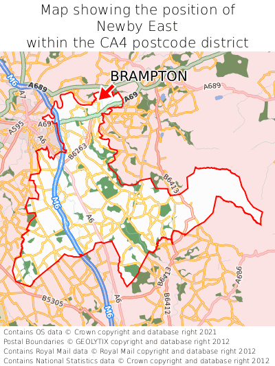 Map showing location of Newby East within CA4