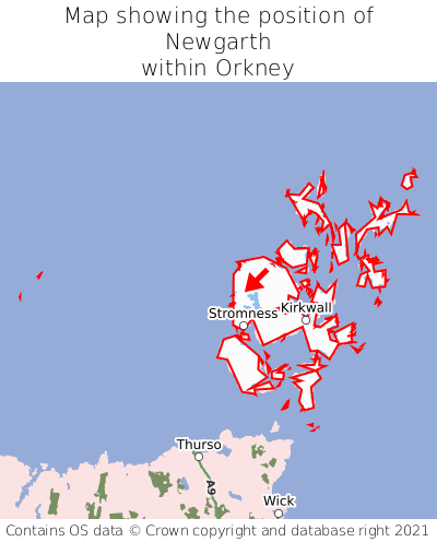 Map showing location of Newgarth within Orkney