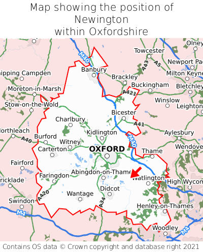 Map showing location of Newington within Oxfordshire