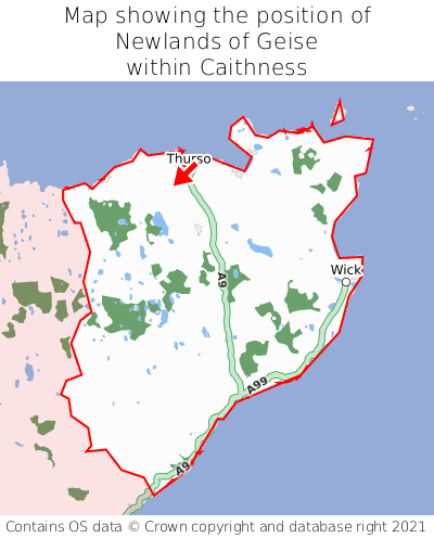 Map showing location of Newlands of Geise within Caithness