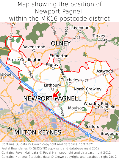 Map showing location of Newport Pagnell within MK16