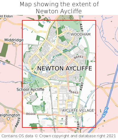 Map showing extent of Newton Aycliffe as bounding box