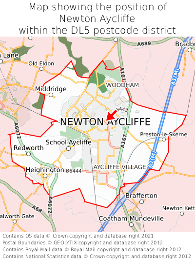Map showing location of Newton Aycliffe within DL5