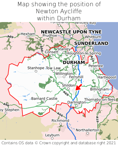 Map showing location of Newton Aycliffe within Durham