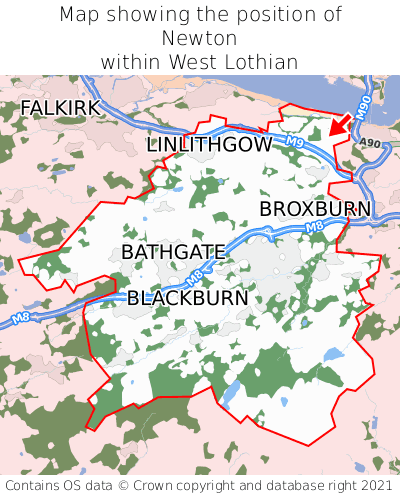 Map showing location of Newton within West Lothian