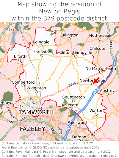 Map showing location of Newton Regis within B79