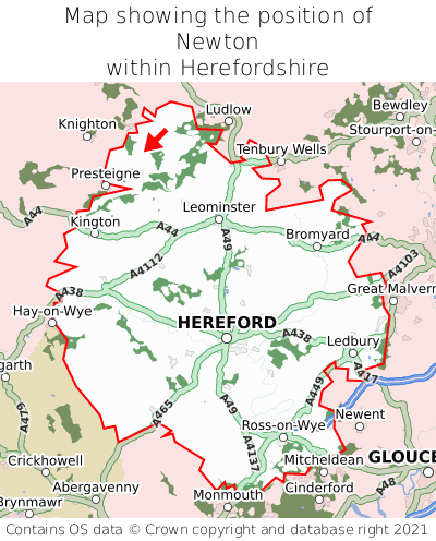 Map showing location of Newton within Herefordshire