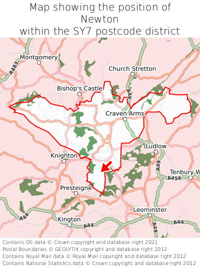 Map showing location of Newton within SY7