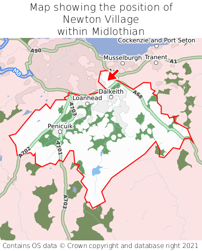 Map showing location of Newton Village within Midlothian